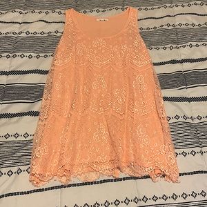 Peach lace overlay tank top